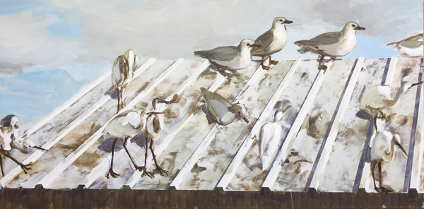 1420_Alma Itzhaky, Seagulls and Herons I, 2017, Oil on canvas, 100x200 cm-600x296