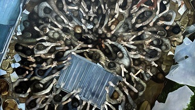 Shay Kun, No Sanctuary, 2022, Oil on canvas, 81 x 142 cm